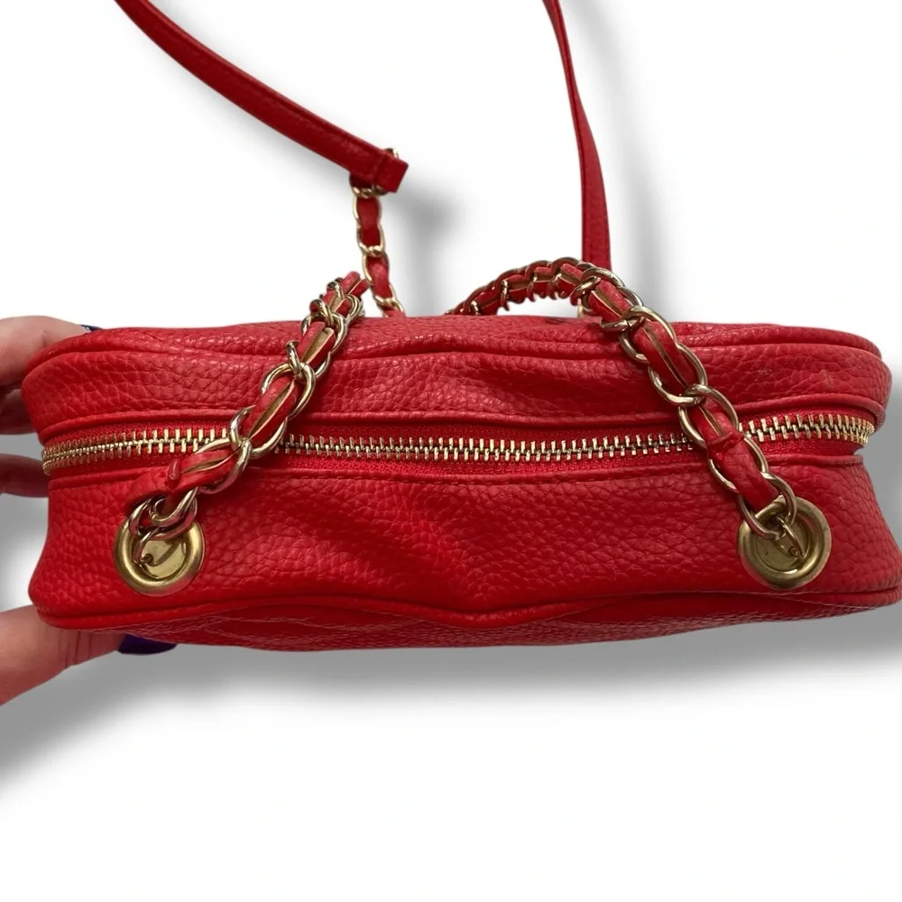 Justfab Vintage Y2K Quilted Pebbled Leather Red Heart Crossbody Bag